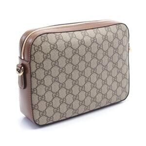 Gucci Interlocking GG Supreme Shoulder Bag Canvas Leather Beige Brown